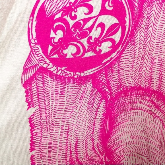 𝅺Lauren Moshi cream graphic T-shirt with pink graphic bear on front - Picture 5 of 10